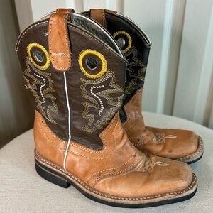 Kid's Children's Boys Leather Western Cowboy Boots Square Toe Rodeo Ranch